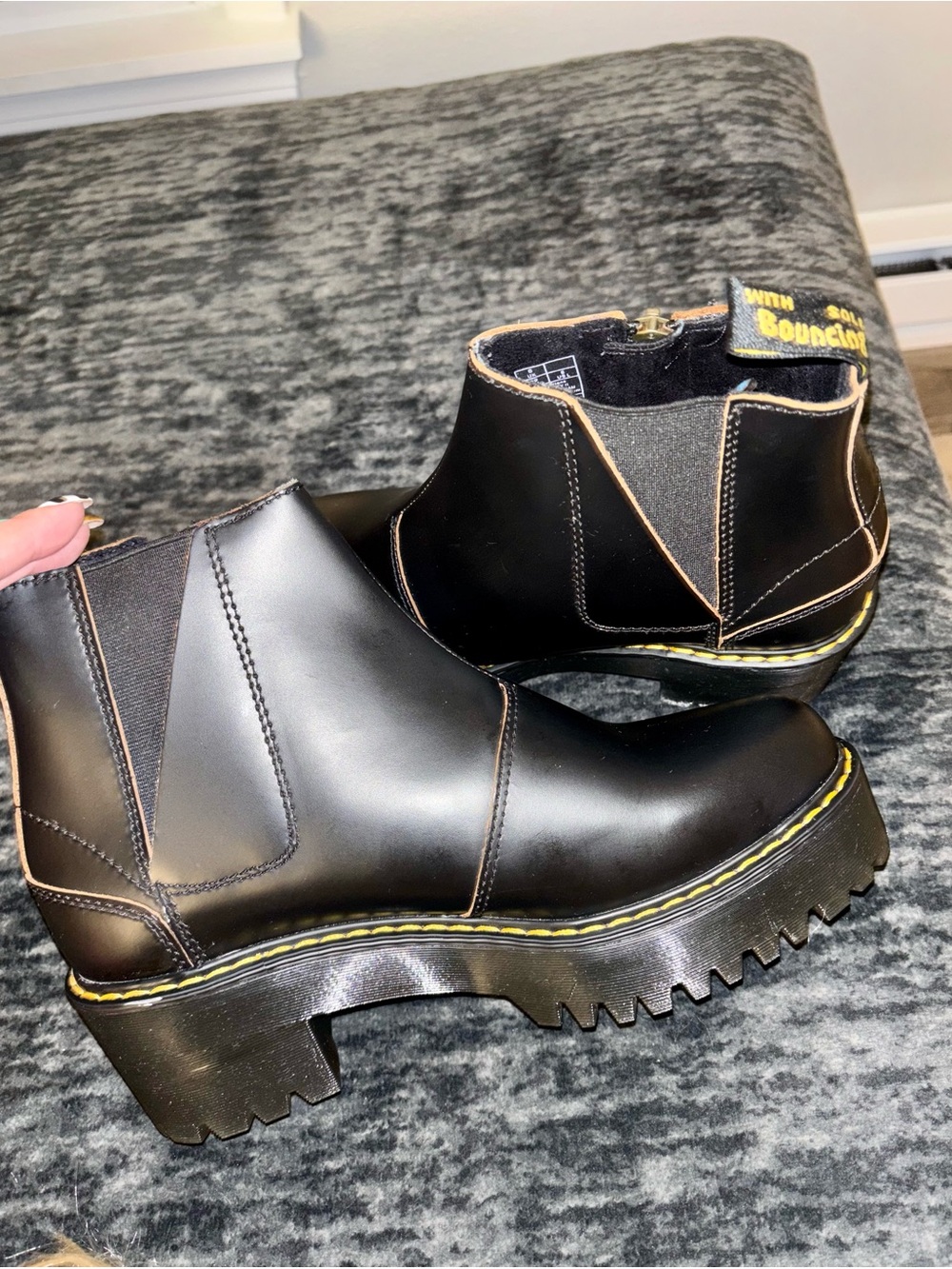 Dr. Martens Black Leather Chukka Boots with Yellow Welt Stitching